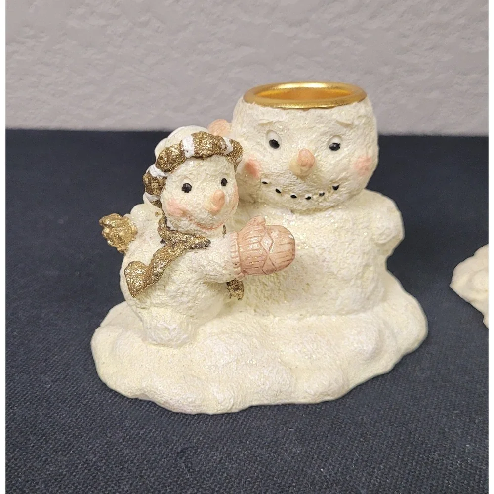 Oatmeal Collection 3-Piece Snowman Family Candlestick Holder Set Vintage 1999